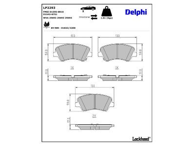 LP2293 Delphi Колодки гальмівні (передні) Hyundai Elantra 10-/ i30 11-/ Kia Ceed/Cerato 12- R15