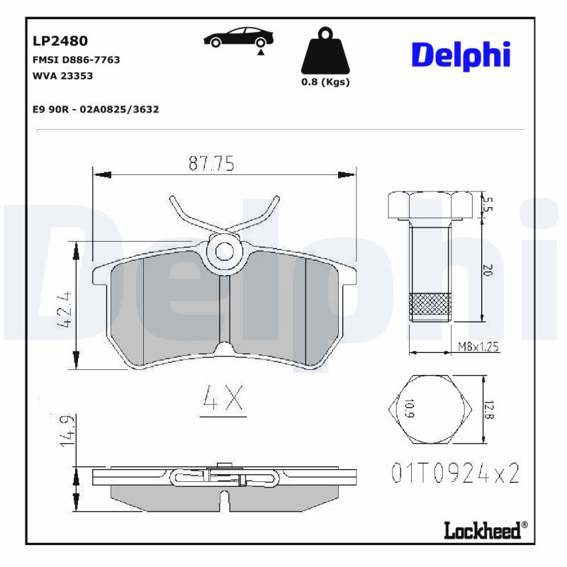 LP2480 Delphi Гальмівні колодки до дисків (з болтами)