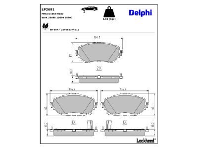 LP2691 Delphi Колодки гальмівні (передні) Toyota Auris II/Corolla 12- (Bosch)