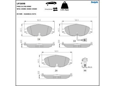 LP2698 Delphi Колодки гальмівні (передні) VW Caddy IV/Golf VII/Passat B8/Skoda Octavia (з датчиком)