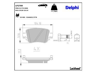 LP2709 Delphi Колодки гальмівні (задні) Audi Q3/Skoda Octavia/VW Golf/Sharan 12-/Caddy IV 14-