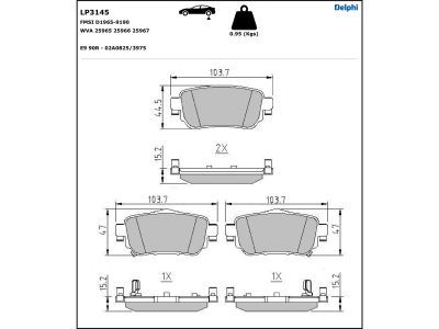 LP3145 Delphi Колодки гальмівні (задні) Nissan Leaf 17-/Qashqai/X-trail 13-/Renault Kadjar 15-