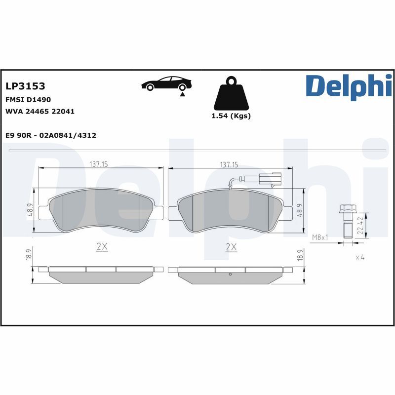 LP3153 Delphi Колодки гальмівні (задні) Citroen Jumper/Fiat Ducato/Peugeot Boxer 06- (+датчики)