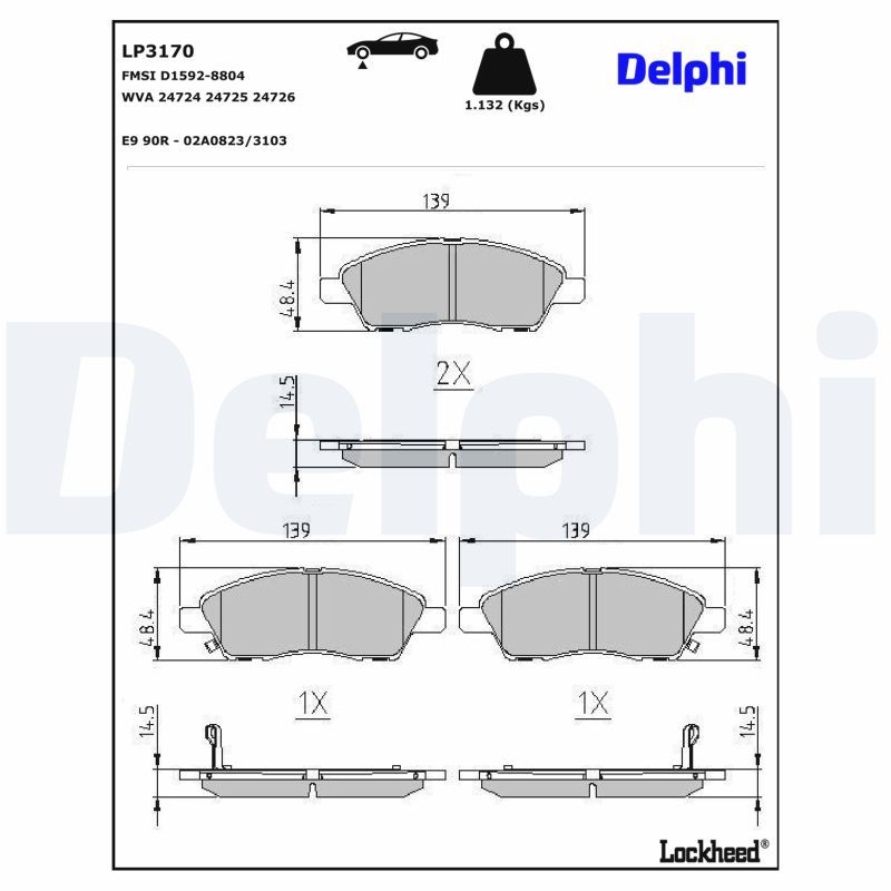 LP3170 Delphi Колодки гальмівні (передні) Nissan Note 1.2/1.5 dCi/1.6/1.8 07-
