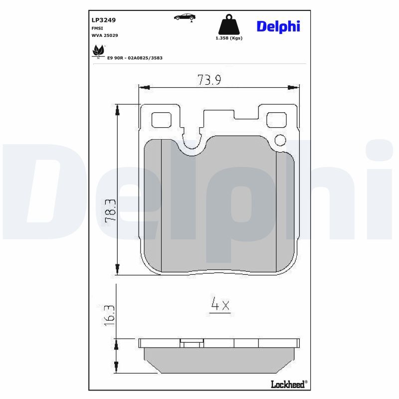 LP3249 Delphi Колодки гальмівні (задні) BMW 3 (F30/F31/F34/F80)/4 (F32/F82) 11- B37/B47/N13/N47/N55