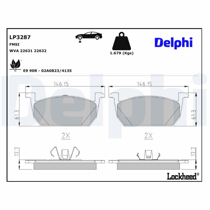 LP3287 Delphi Колодки гальмівні (передні) Audi A1 18-/Seat Leon 12-/Ibiza/VW Polo 17-