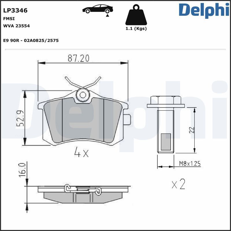 LP3346 Delphi Гальмівні колодки до дисків (з болтами)