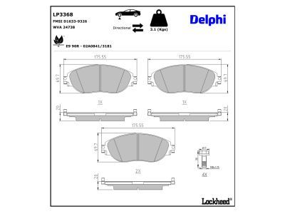 LP3368 Delphi Колодки гальмівні (передні) Audi Q3 18-/A3/Skoda Octavia/VW Passat B6-B8/Tiguan 12-