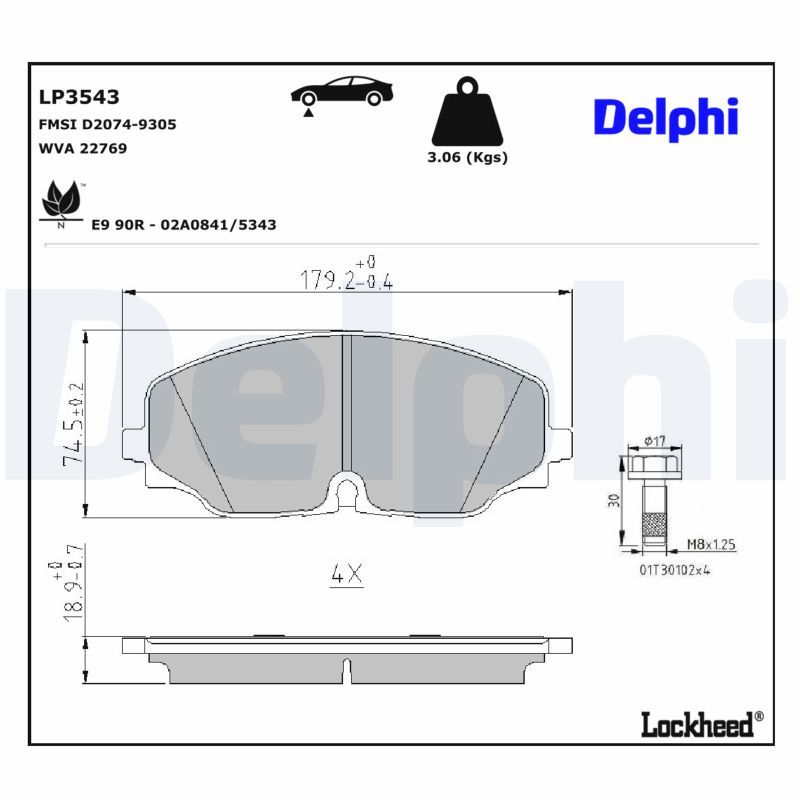LP3543 Delphi Гальмівні колодки до дисків (з болтами)