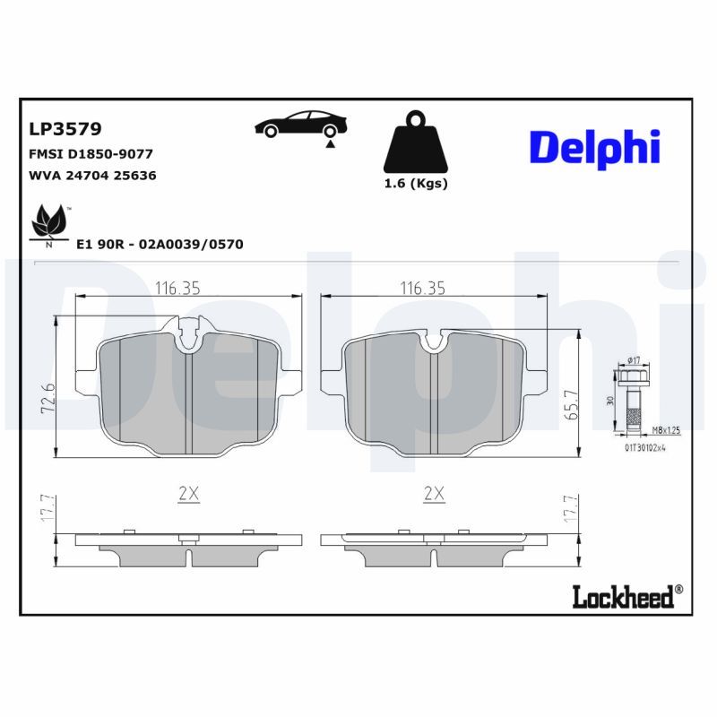 LP3579 Delphi Гальмівні колодки до дисків (з болтами)