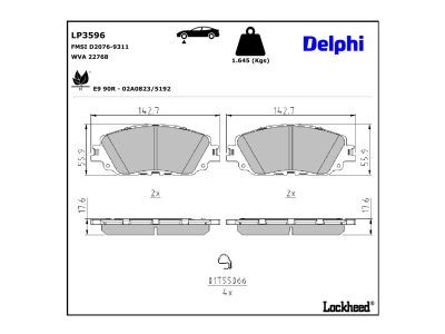 LP3596 Delphi Колодки гальмівні (передні) Toyota Camry 17-/Rav4/Lexus ES/UX 18-