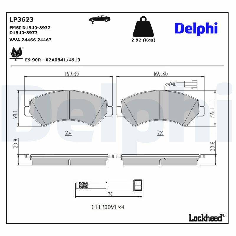 LP3623 Delphi Гальмівні колодки до дисків (з болтами)