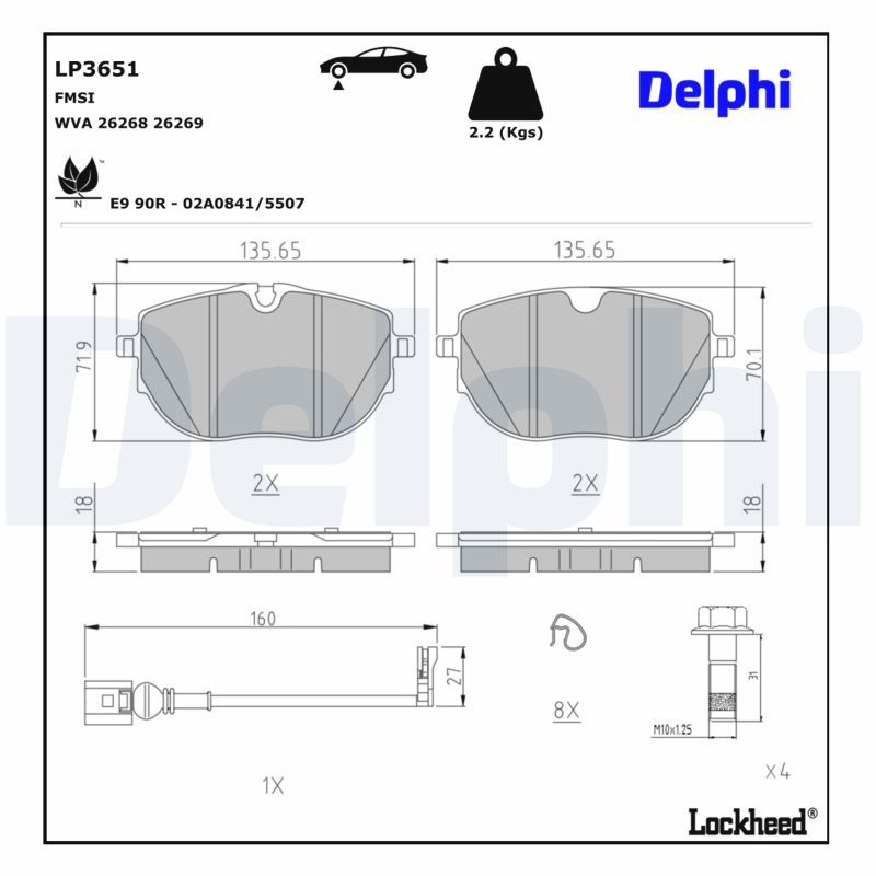 LP3651 Delphi Гальмівні колодки до дисків (з болтами)