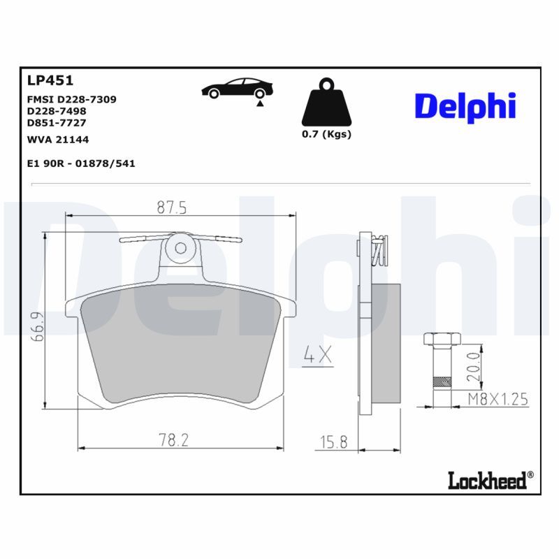 LP451 Delphi Гальмівні колодки до дисків (з болтами)