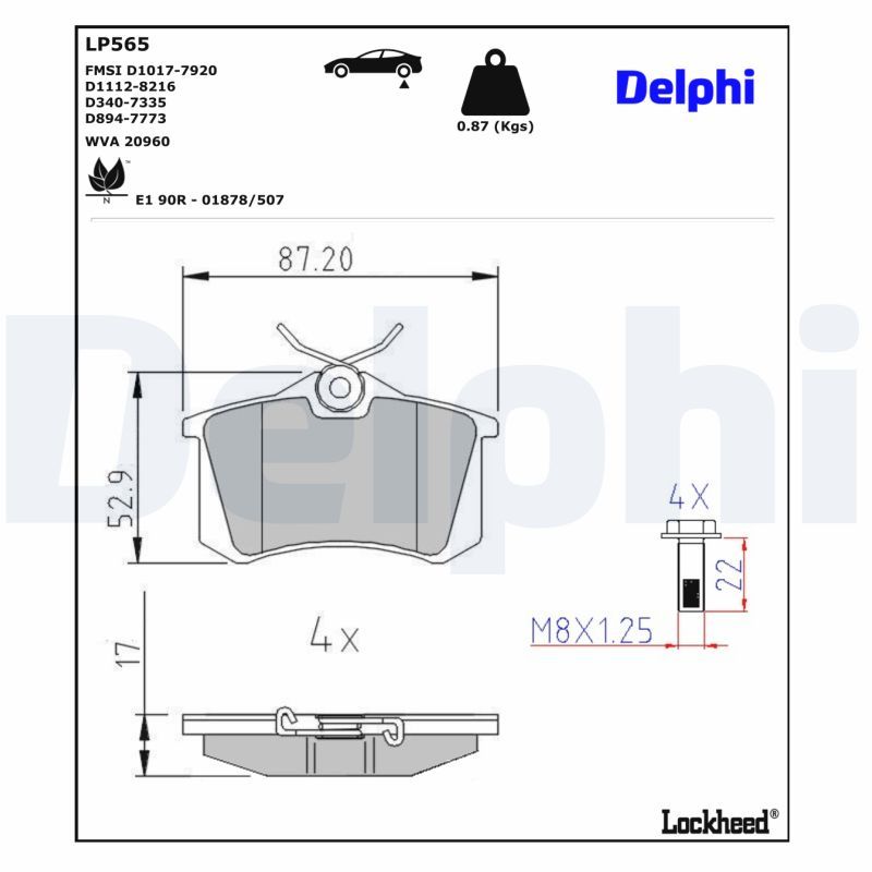 LP565 Delphi Гальмівні колодки до дисків (з болтами)