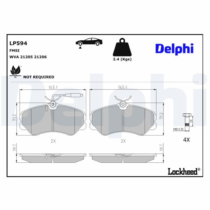 LP594 Delphi Гальмівні колодки до дисків (з болтами)