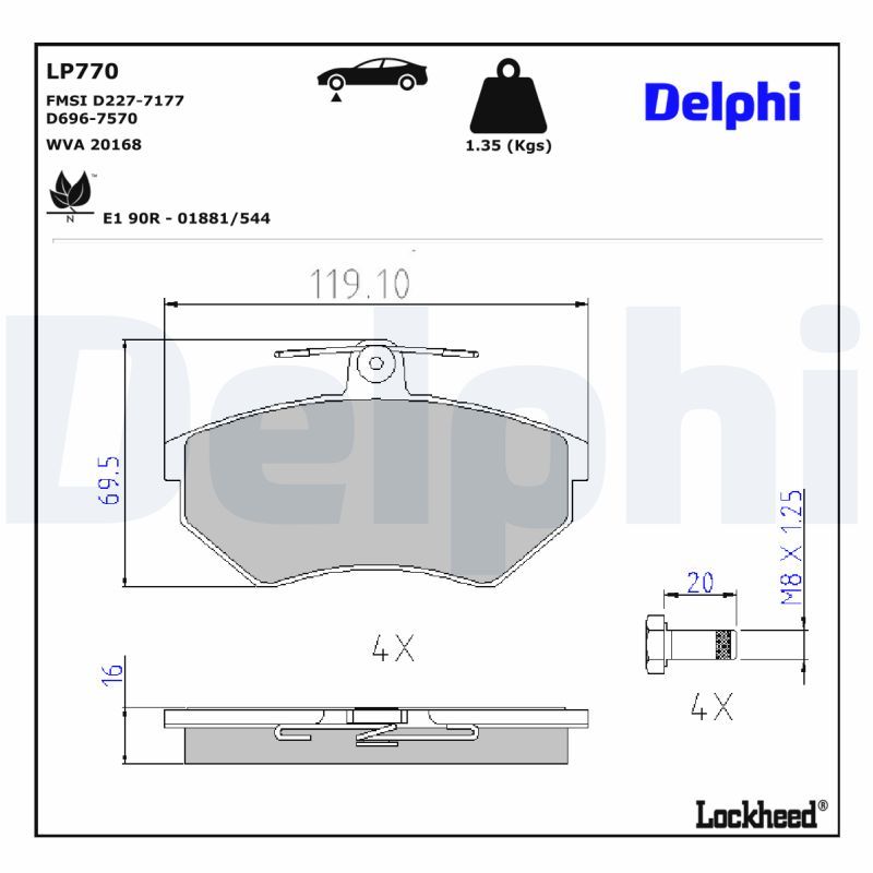 LP770 Delphi Гальмівні колодки до дисків (з болтами)