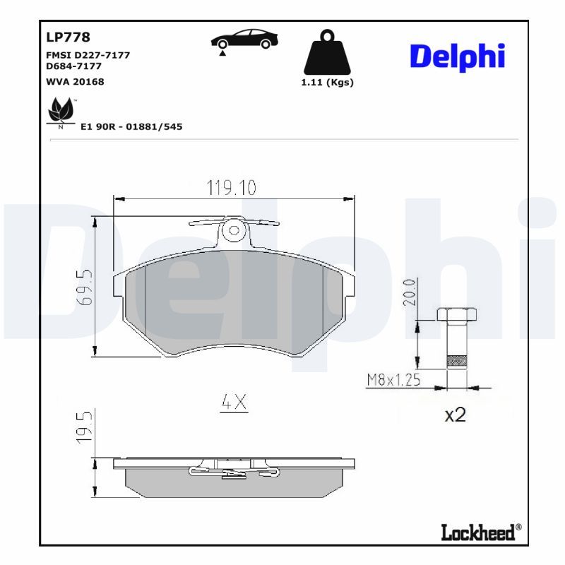 LP778 Delphi Гальмівні колодки до дисків (з болтами)