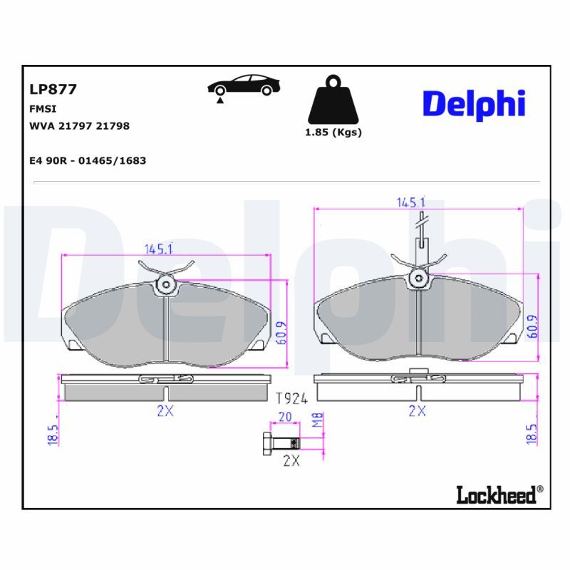 LP877 Delphi Гальмівні колодки до дисків (з болтами)