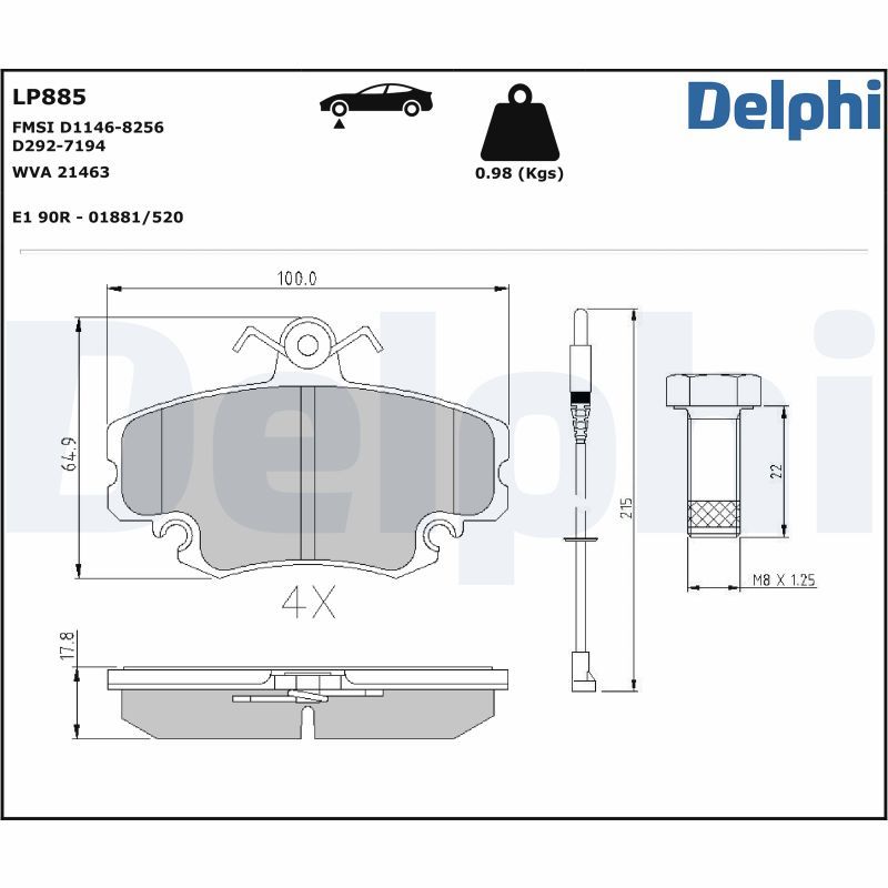 LP885 Delphi Гальмівні колодки до дисків (з болтами)