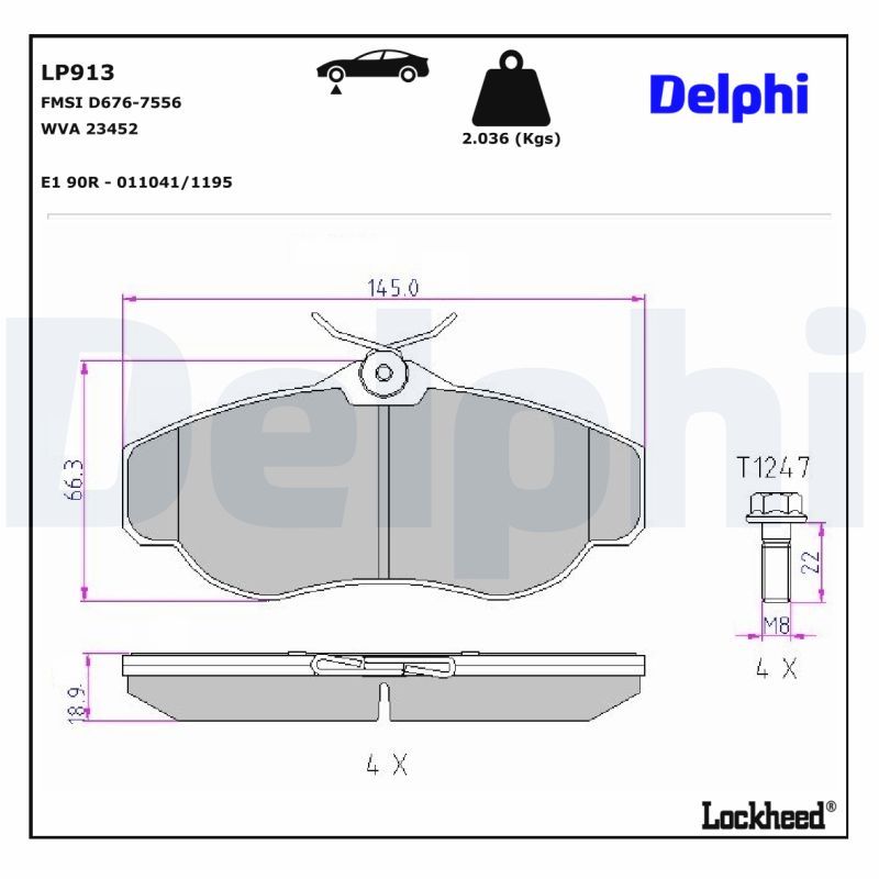 LP913 Delphi Гальмівні колодки до дисків (з болтами)