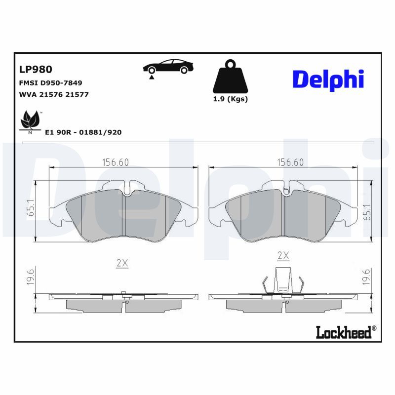 LP980 Delphi Колодки гальмівні (передні) MB Sprinter (B901-904) 96-06 (Continental)