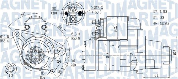 Magneti Marelli 063721306010 Стартер Nissan X-Trail 2.0 dCi 01-13 (1.4kw) (z=13)