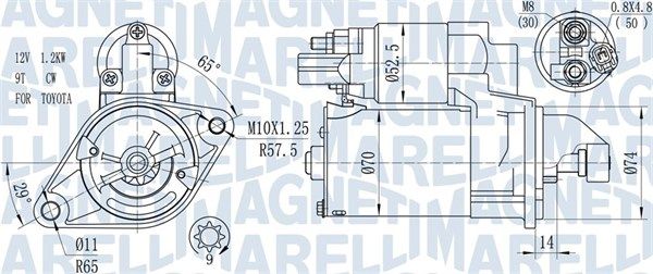 Magneti Marelli 063721450010 Стартер Toyota Avensis/Corolla/Rav4/Yaris 1.2-2.0 05-19 (1.2 kw) (z=9)