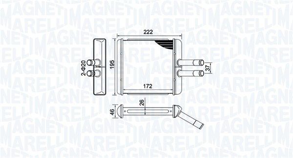 Magneti Marelli 350218429000 Радіатор обігрівача LANOS /NUBIRA  ALL 97- (BRQ329) (вир-во Magneti Mar